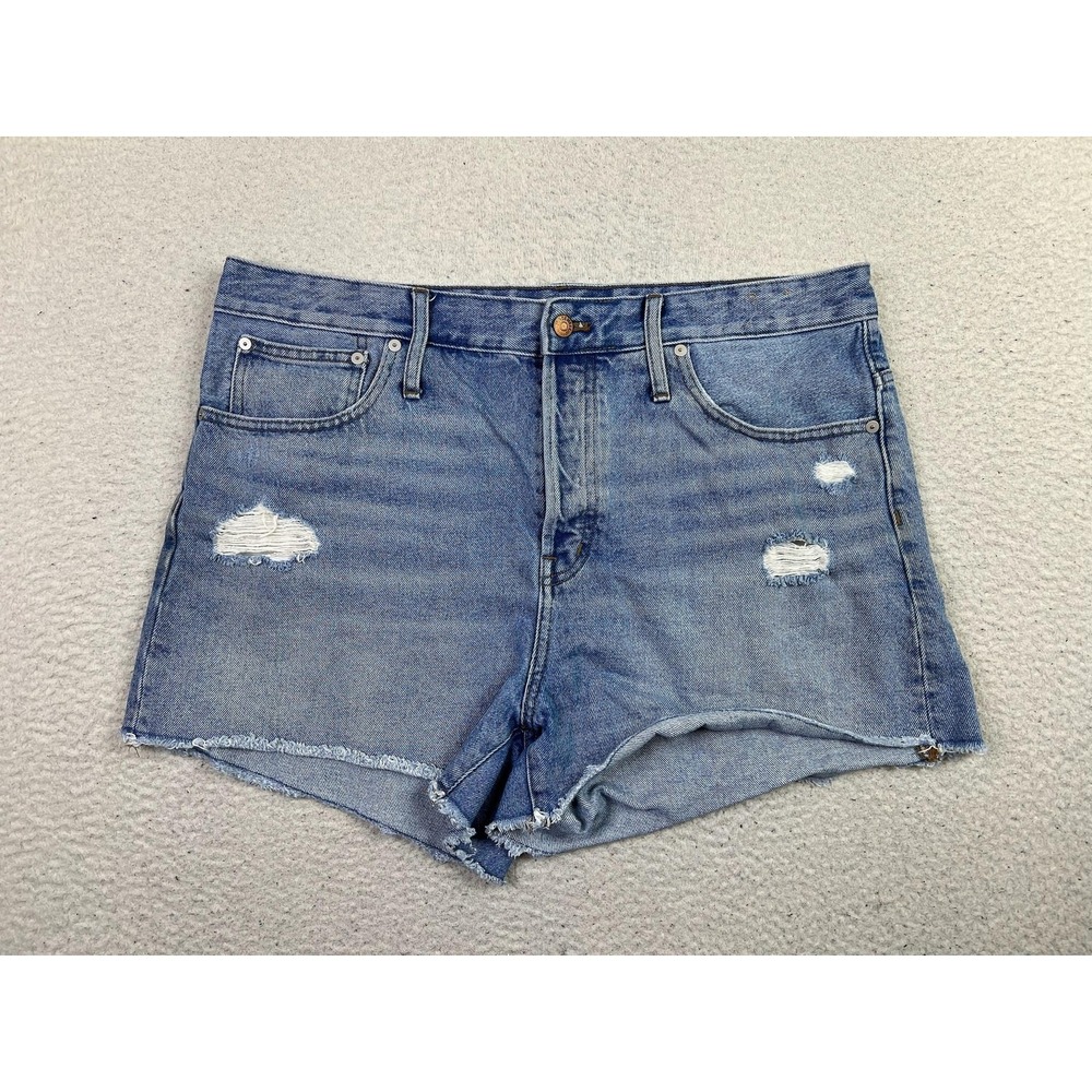 Madewell Relaxed Denim Shorts Womens 33 Blue Distressed Cutoff Button Fly